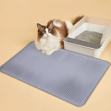 Double Layer Cat Litter Mat Non Slip Cat Litter Trapper Washable Pad for Cats Litter Box Paw Clean - Grey