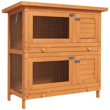 PawHut Rabbit Hutch Outdoor Guinea Pig Hutch Wooden Duck House Pet Cage With Opening Roof, 90 X 45 X 90cm