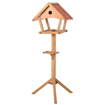 PawHut Wooden Bird Table Freestanding Feeding Station For Garden Outside ,139H Cm, Natural