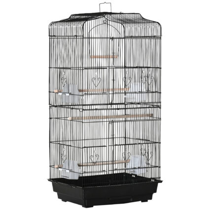PawHut Large Metal Bird Cage With Stand, Perches, Food Bowls, Swing, For Budgies, Parakeets, Black