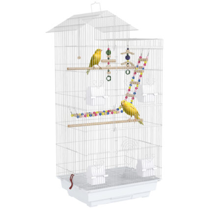 PawHut Bird Cage For Budgies, Finches, Canaries W/ Accessories, Toys, Tray, White