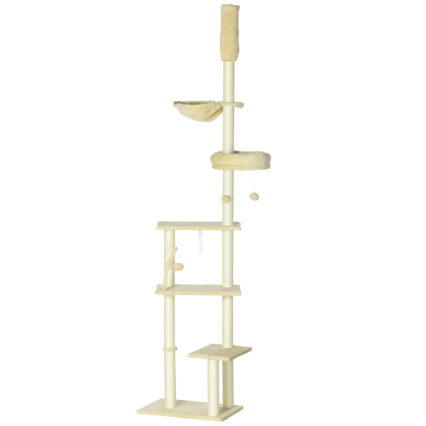PawHut 230-250cm Floor-to-Ceiling Climbing Cat Tree Tower - Beige
