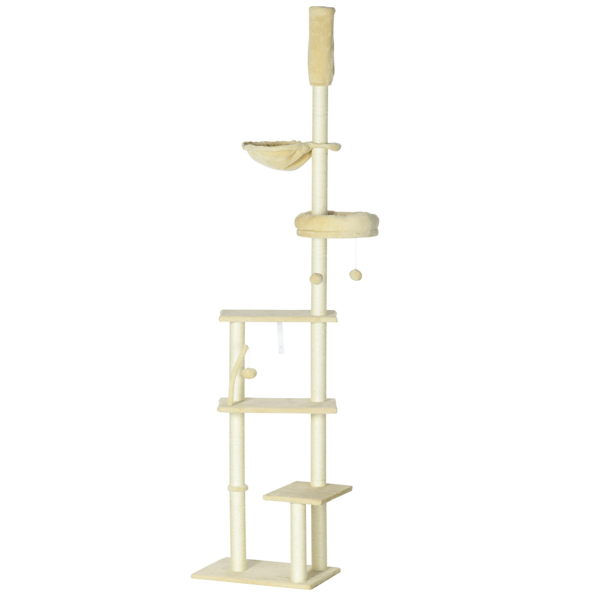 PawHut 230-250cm Floor-to-Ceiling Climbing Cat Tree Tower - Beige