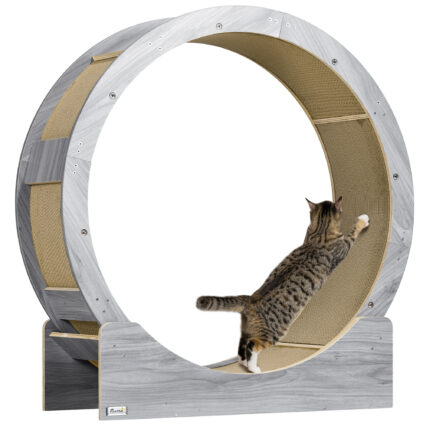 PawHut Cat Wheel With Brake, Scratching Pads - Grey