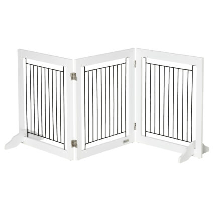 PawHut Foldable Pet Gate, With Three Panels & Two Support Feet - White