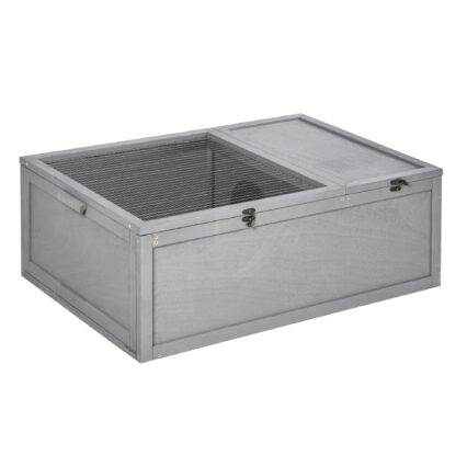 PawHut 94 Cm Wooden Tortoise House Turtle Habitat Small Reptile Cage Enclosure With Two Room Grey