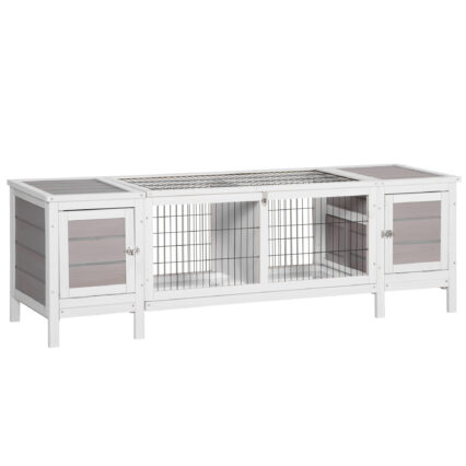 PawHut Rabbit Hutch And Run, With Removable Tray - Grey