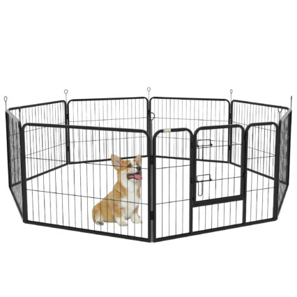 PawHut Steel 8 Panel Dog Pen Pet Puppy PlayPen Grey