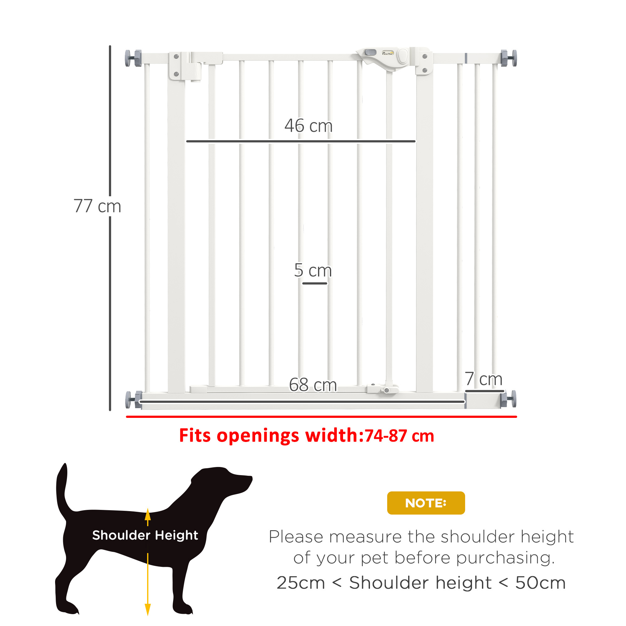 PawHut Adjustable Safety Gate W/ One Extensions, Four Adjustable Screws, White - Image 4