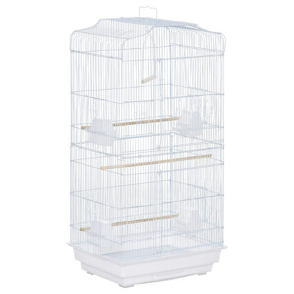 PawHut Large Metal Bird Cage With Perches, Food Bowls, Swing, For Budgies, Parakeets, White