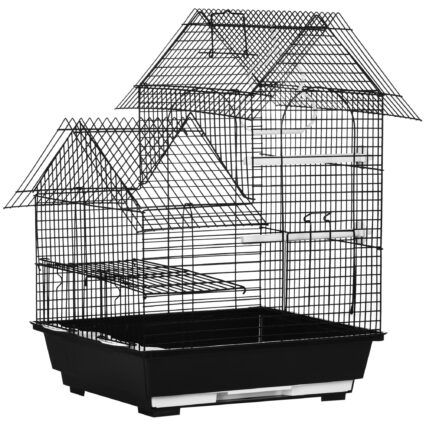 PawHut Metal Bird Cage For Finch, Canary W/ Food Containers, Swing Ring, Tray, Handle, 39 X 33 X 47cm