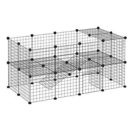 PawHut DIY Pet Playpen Metal Wire Fence Indoor Outdoor Rabbit Small Animals Cage 36 Panel Enclosure Black