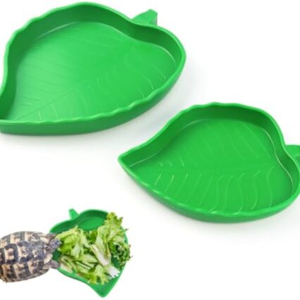 2 Pcs Leaf Reptile Food Water Bowl Plate Dish For Tortoise, Lizards, Young Bearded Dragons, Small Snakes, 2 Sizes