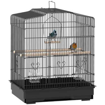PawHut Large Metal Bird Cage With Perches, Food Bowls, Swing, For Budgies, Parakeets, Black