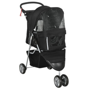 PawHut 3 Wheel Pet Stroller For Small And Miniature Dogs, Black