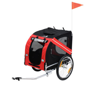 Pawhut Bicycle Pet Trailer In Steel Frame-Red/Black