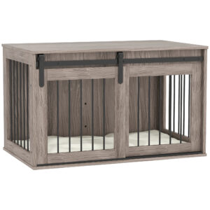 PawHut 98cm Dog Crate Furniture With Removable Cushion For Large Dogs - Brown