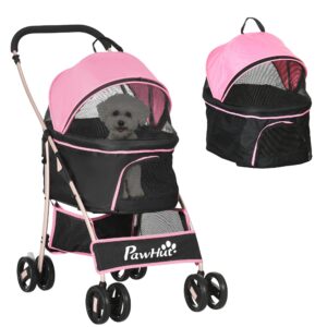 PawHut 3 In 1 Detachable Pet Stroller, For Extra Small And Small Dogs - Pink