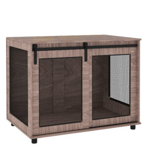 PawHut Dog Crate Furniture With Sliding Door For Large Dogs, Walnut Brown