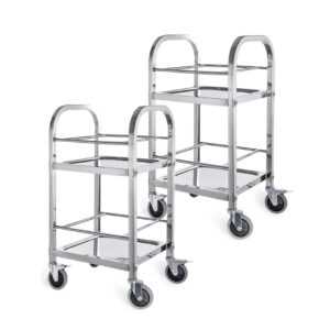 SOGA 2X 2 Tier Stainless Steel Square Tube Drink Wine Utility Cart 500x500x950mm
