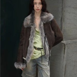 Florence Retro Layered Spliced Fox Fur Collar Short Jacket Winter