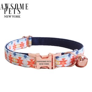 SMALL SIZE DOG & CAT COLLAR - DARK BLUE WITH ORANGE