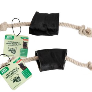 Water Buffalo Horn 14" Cotton Rope Tug Toy Dog Chews-2 Count-10 oz (WSP)