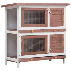 NNEVL Outdoor Rabbit Hutch 4 Doors Brown Wood