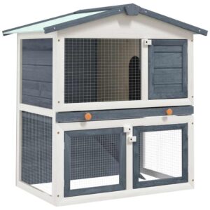Vidaxl Outdoor Rabbit Hutch with 3 Doors Wood Grey