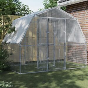 NNEVL Chicken Cages with Roof and Door Silver Galvanised Steel