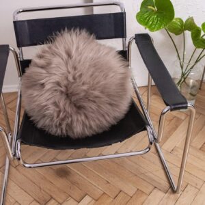 Round Natural Sheepskin Pillow - Greige
