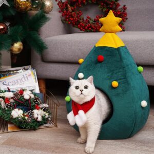 Festive Feline Christmas Tree Cat Bed - Cozy Holiday Retreat For Your Cat