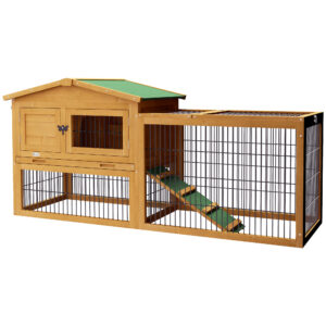 PawHut Wooden Rabbit Hutch With Outdoor Run Yellow