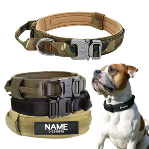 Dog Tag Nylon Tactical Collar With Handle Training Personalized