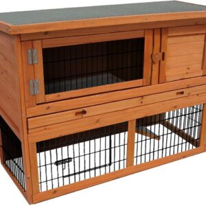 Flamingo rabbit hutch with run – compact outdoor rabbit hutch with night cage and outdoor run – 111x45x78 cm – rabbit hutch loft classic brown