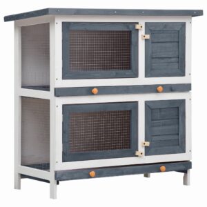 NNEVL Outdoor Rabbit Hutch 4 Doors Grey Wood
