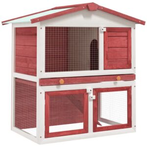 Vidaxl Outdoor Rabbit Hutch with 3 Doors Wood Red