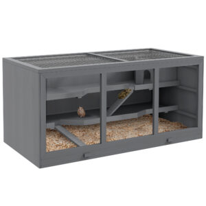 PawHut Wooden Hamster Cage, Small Animals Hutch With Tray, Openable Top, Exercise Play House Pen, 115L X 57W X 55Hcm, Grey