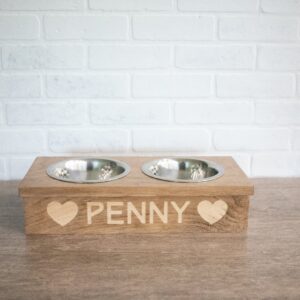 Wooden Pet Feeder with Stainless Steel Bowls,  Raised Dog Food Stand
