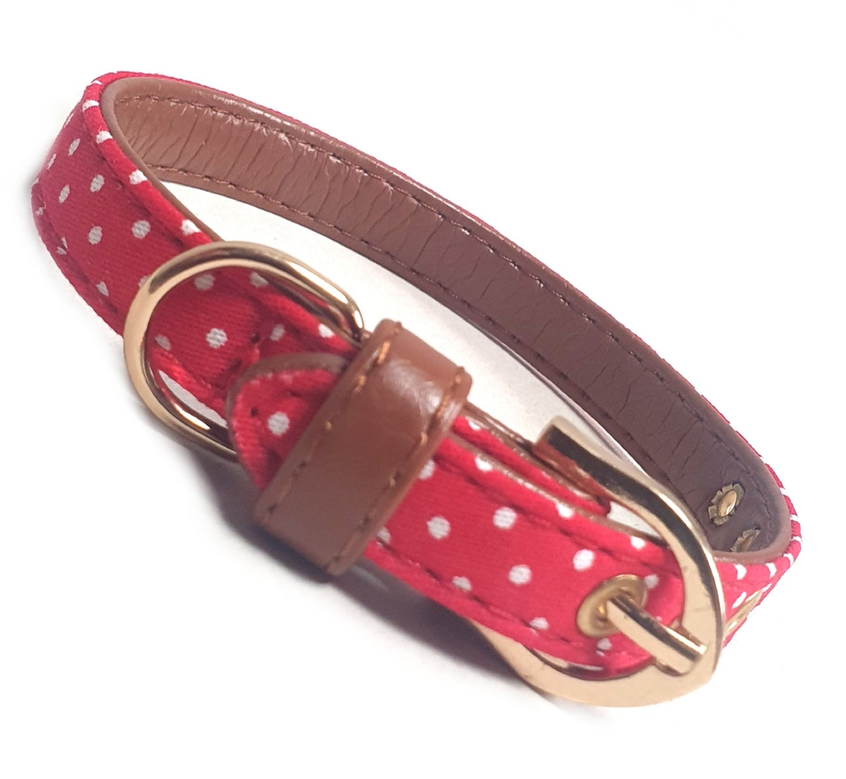 PolkaDotFabricFauxLeatherCollarRED1jpg Urban Pet Play Ltd | AwardWinning Pet Care Pet Shop